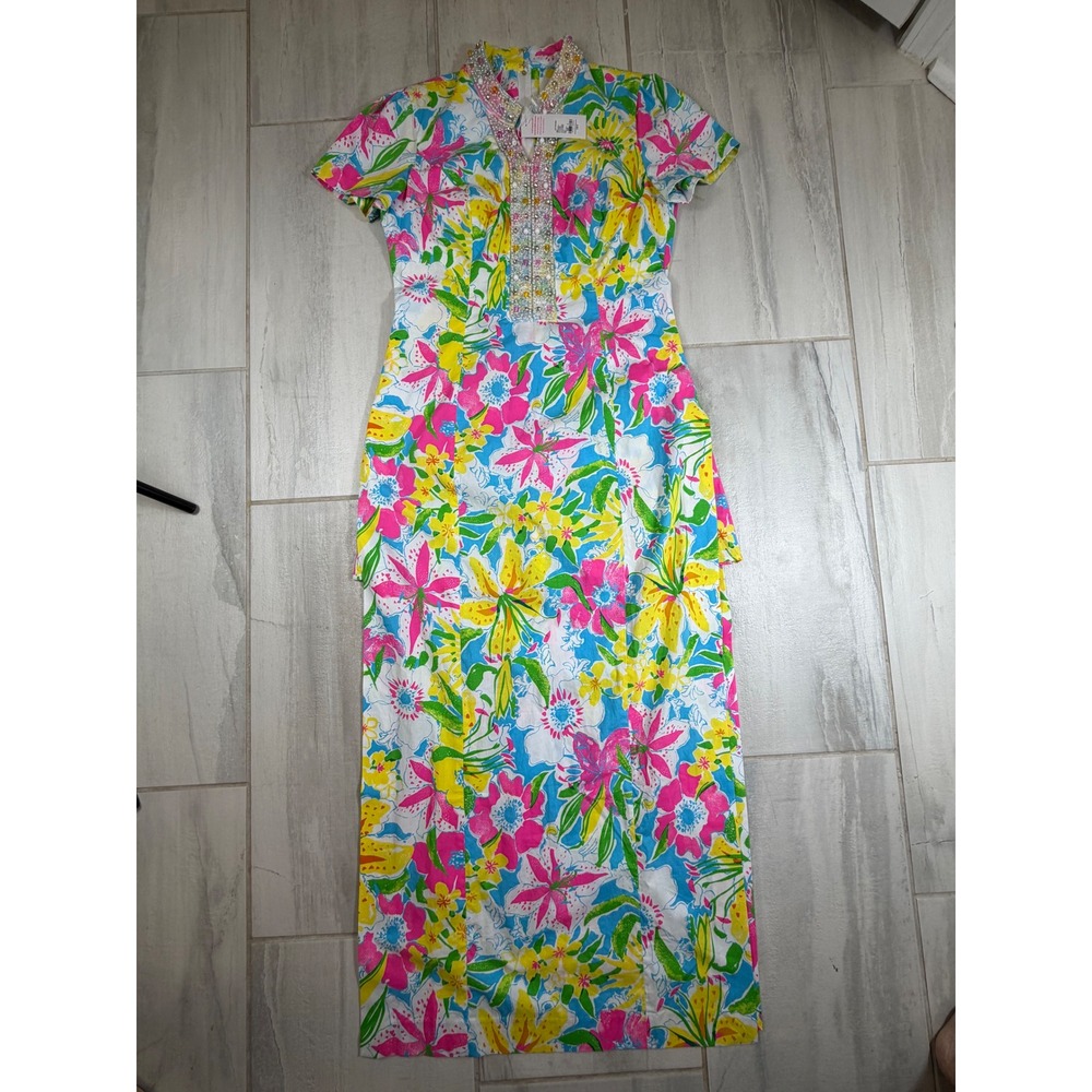 Lilly Pulitzer Velora Maxi Romper Multi Lovely Lilly Floral Beaded Size 6 NWT